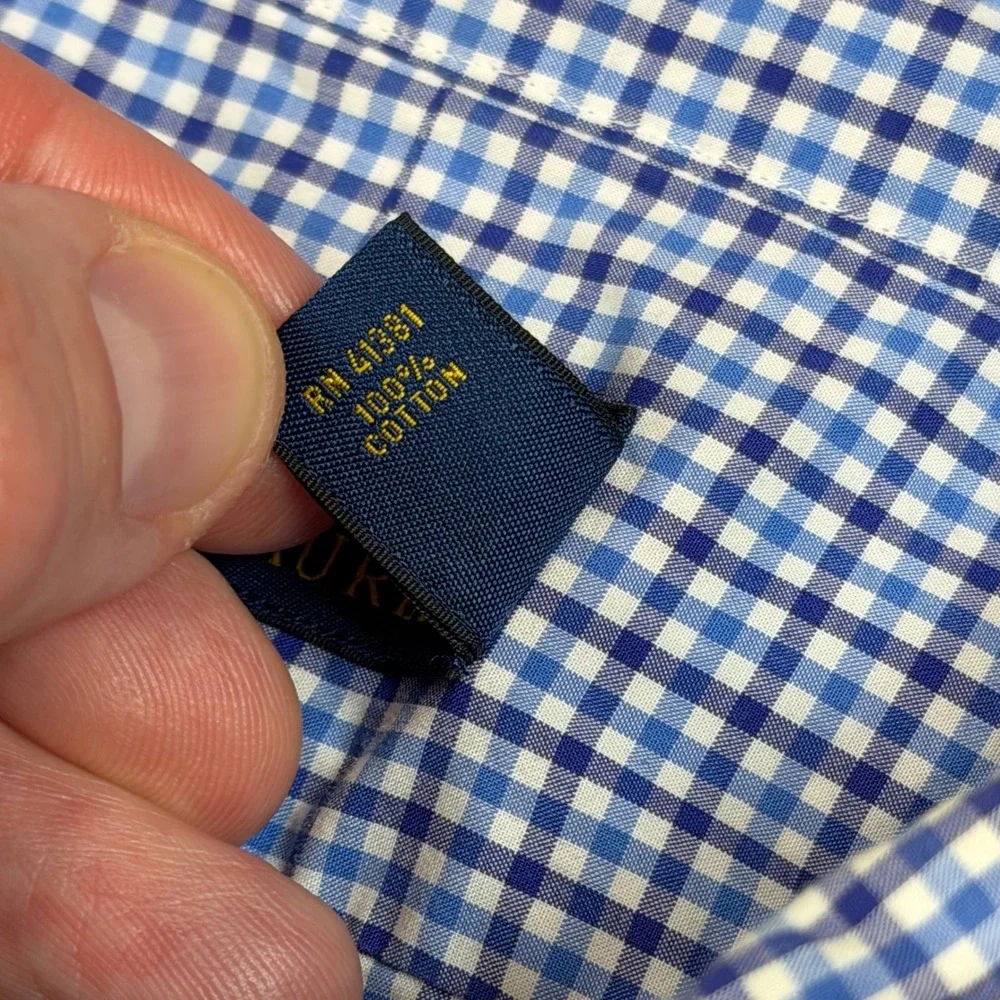 Polo Ralph Lauren Mens XXL Blue Micro Gingham Check Button Down Long Sleeve